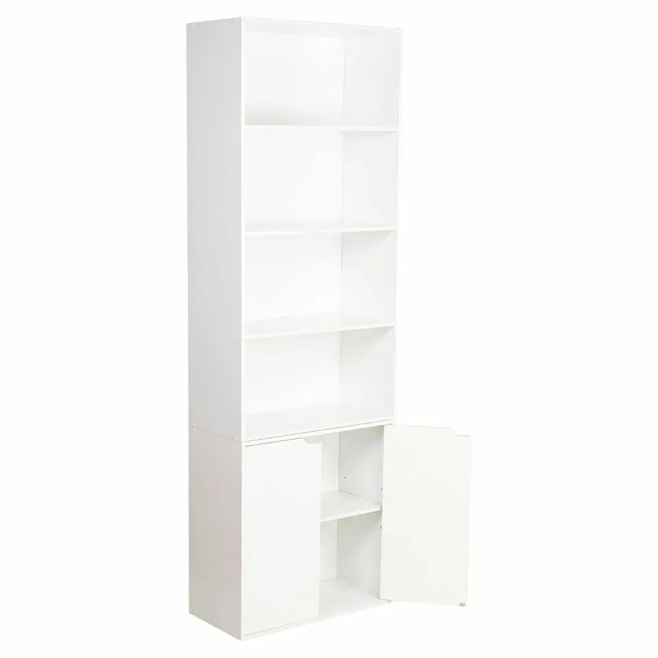 New Wooden Bookcase Bookshelf 6 Tier Shelves Free Shelving Cupboard Storage