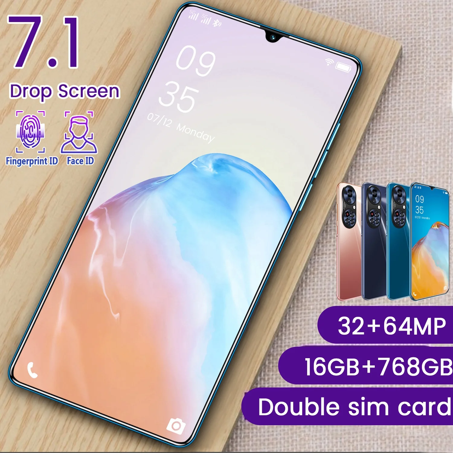 Новый 100% оригинал 7 1 дюймов сенсорный экран Android телефон 16 + 768 ГБ и поддержкой Wi-Fi GPS 3 сим-карты p50pro мобильных телефонов