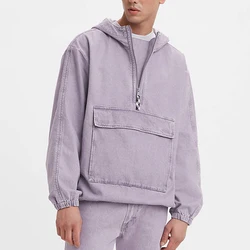 Custom Logo Long Sleeve Shacket Coat Parka Sport Oversized Denim Mens Pullover Men Jean Jackets