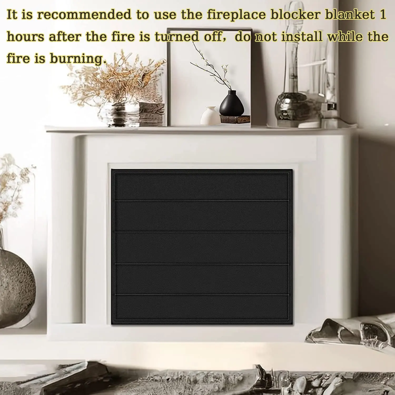 Draft Stopper with  Hook-And-Loop Fasteners Magnetic Fireplace Blanket Blocker Stops Heat Loss Indoor Fireplace Covers