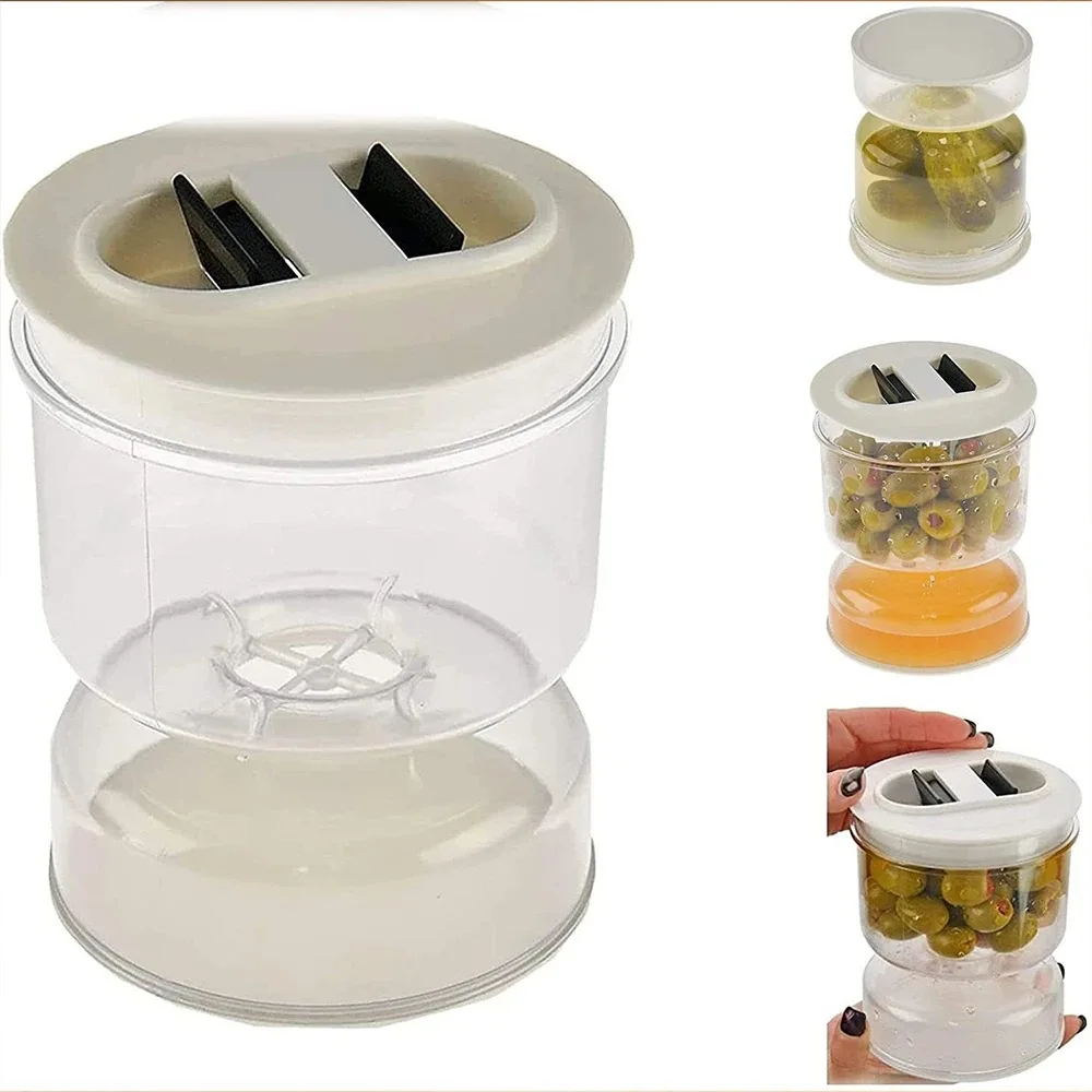 Pickle and Olive Hourglass flip jar Dry and Wet Juice Separation Kimchi Separator Jar Container with Strainer Airtigh