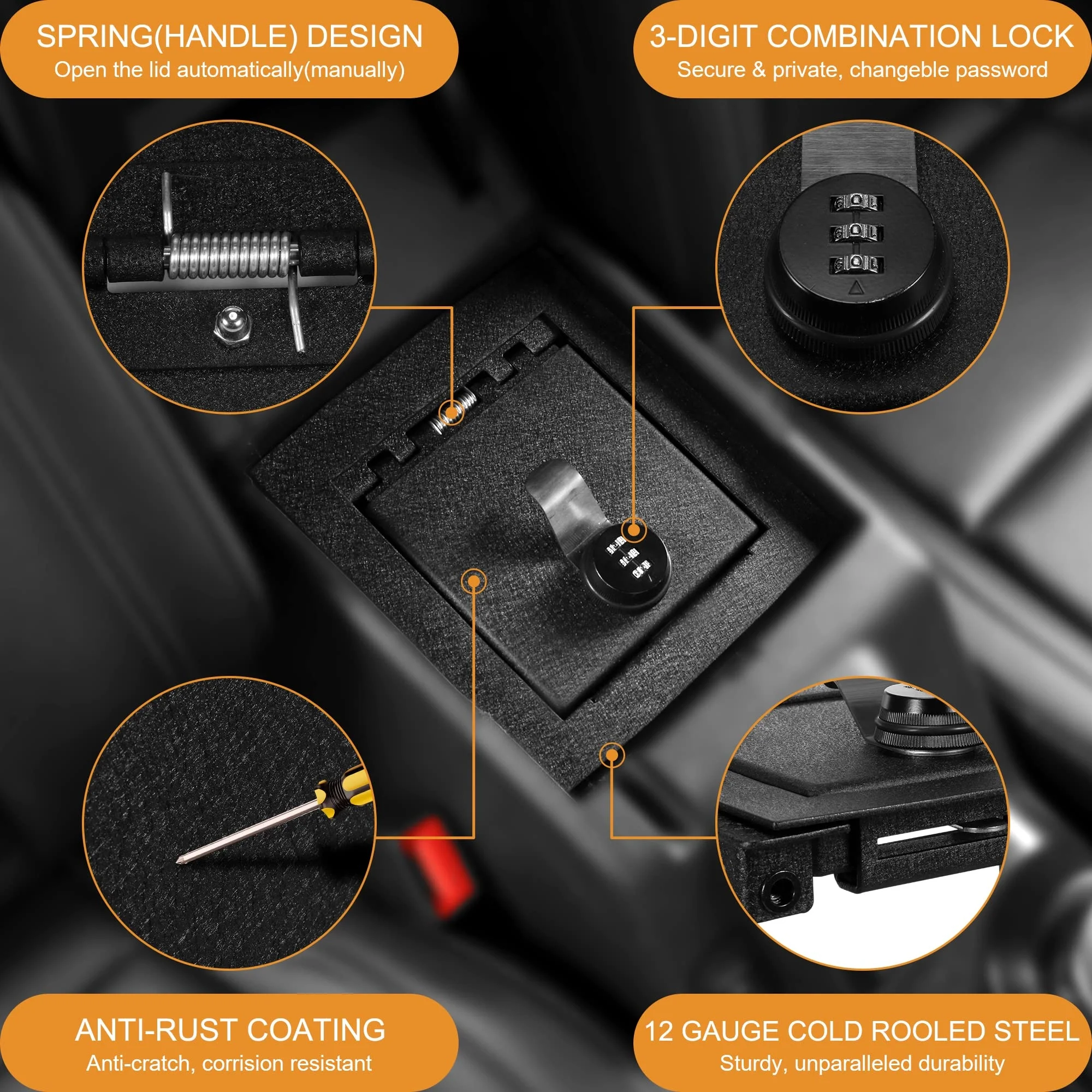 Center Console Armrest Lock Box Design Safe Storage Organizer Case Password Car Interior For Ford Bronco Accessories 21-23 2/4