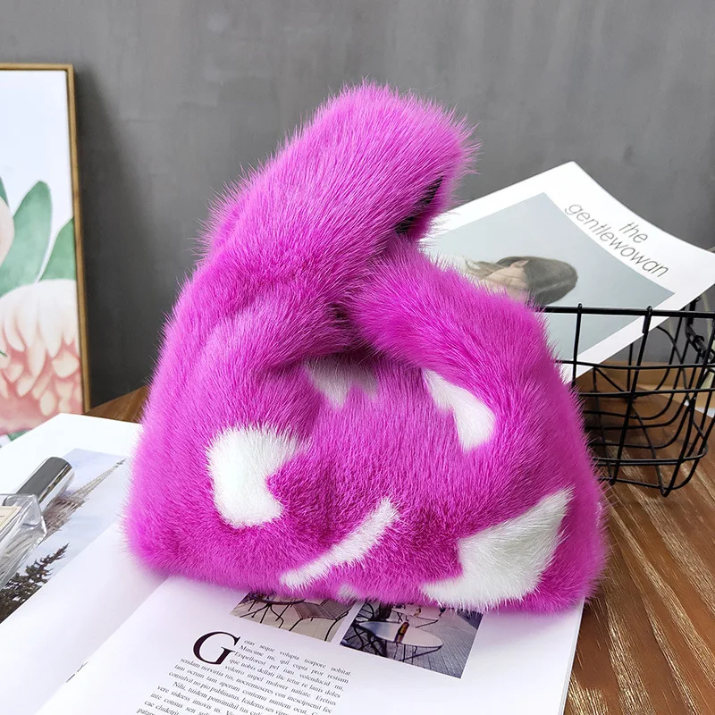 Handmade mink fur handbag women fashion genuine fur bag western style real fur tote bags