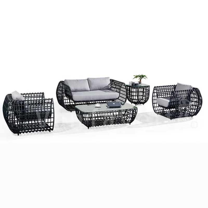 Weatherproof Garden Furniture Metal Garden Seats All Weather Patio Set Aluminium Outdoor Setting Black Metal Patio Set