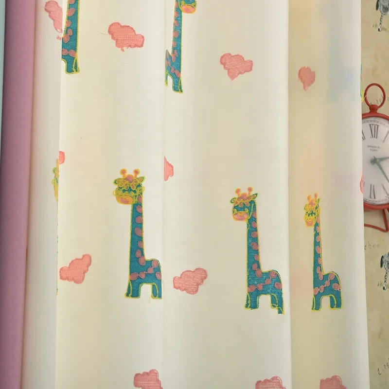 High quality lovely children girls bedroom windows curtain with embroidery animal pattern
