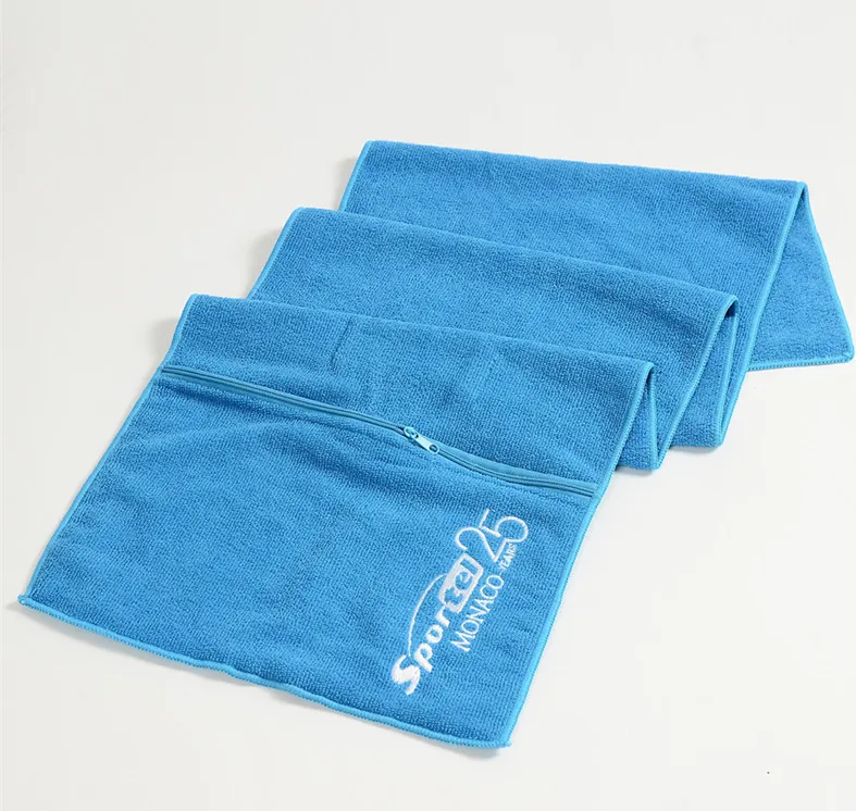 microfiber sports gym towel for workout yoga with zip pocket