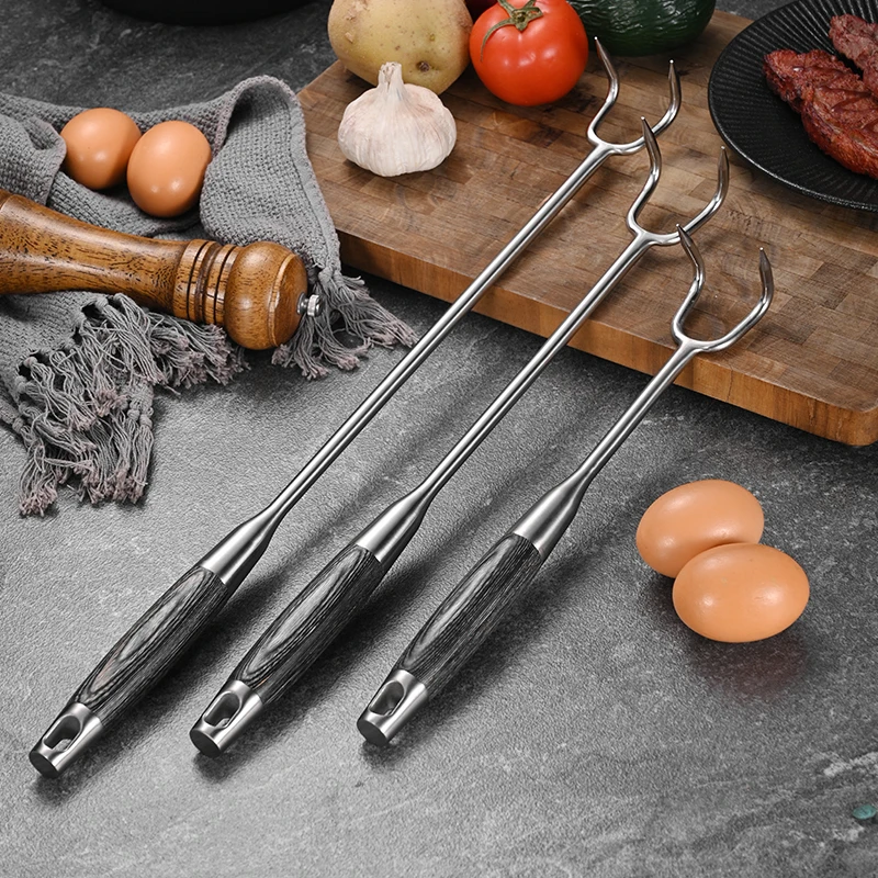 High Quality 304 Stainless Steel Meat Hooks Food Handy Flipper Barbecue Pork Sausage Hanging Hook Long Handle Meat Hooks