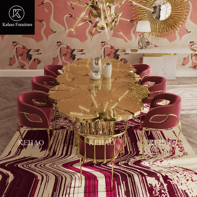 Boca Do Lobo Gold Brass Dining Table Irregular Contemporary Stainless Steel Golden Tree Roots Dinning Table For 10/12 Persons