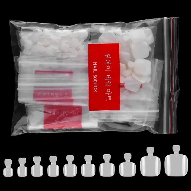 Nail Art Decoration 500pcs/bag Toe Nail Tips Artificial Acrylic Natural/Clear Manicure Toenails Beauty Tools Foot Nail