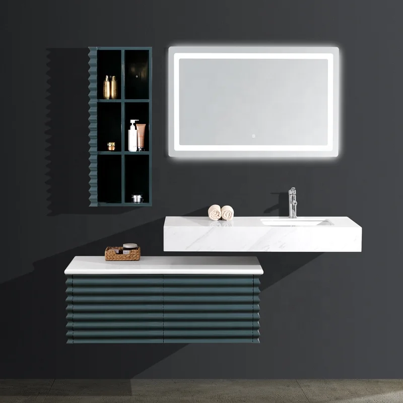 Luxury Bathroom Floating Cabinet White Marble Tops Powder Room Vanity