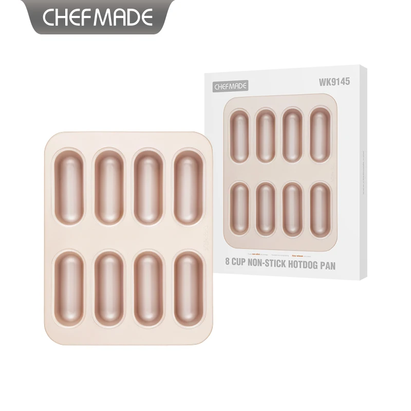 CHEFMADE Unique Kitchen Oven Safe Microwave Carbon Steel Metal Non Stick Hot Dog Baking Mold Tray For Hotdog Bread Making