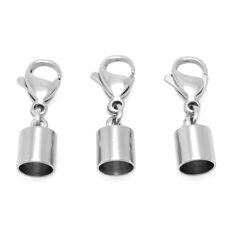Inner 1.5-10mm 50pcs/lot Stainless Steel End Caps With Lobster Clasps For DIY Leather Cord Bracelet Necklace Jewelry Making