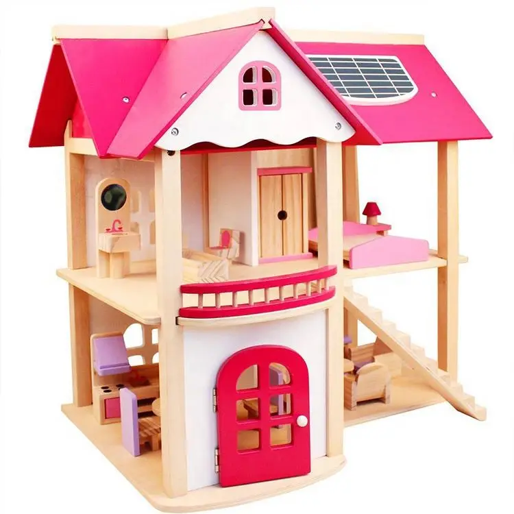 Pink Handmade Mini Furniture Kids Toy Dollhouse Pink Wooden Diy Dollhouse Furniture Toy