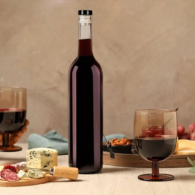 12 oz glass wine bottle with cork lid for wine, sparkling wine, juice