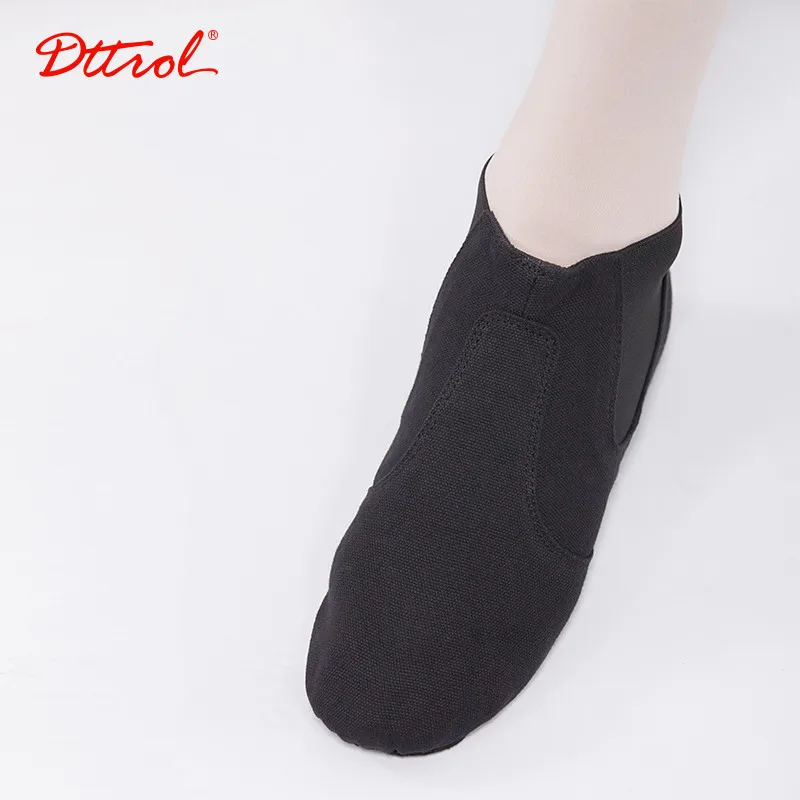 Dttrol Exquistie Black High Stretch Canvas Dance Shoes Split Sole Black EVA Jazz Shoes for Women Men Jazz Shoes