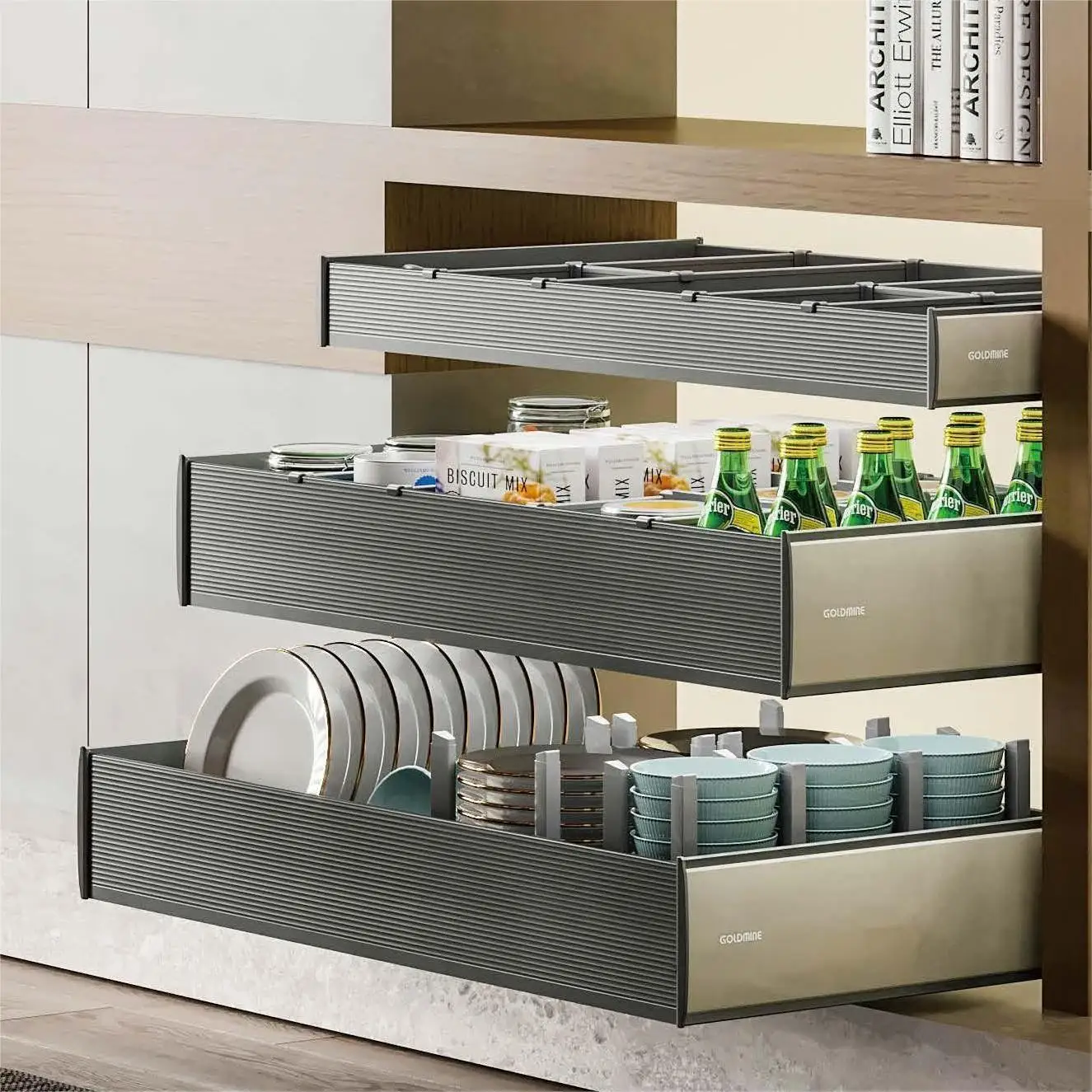 Goldmine Dish and Bowl Rack Pull Out Drawer Basket Kitchen Drawer Basket Dish Rack Pull-out Metal Basket For Kitchen Cabinet