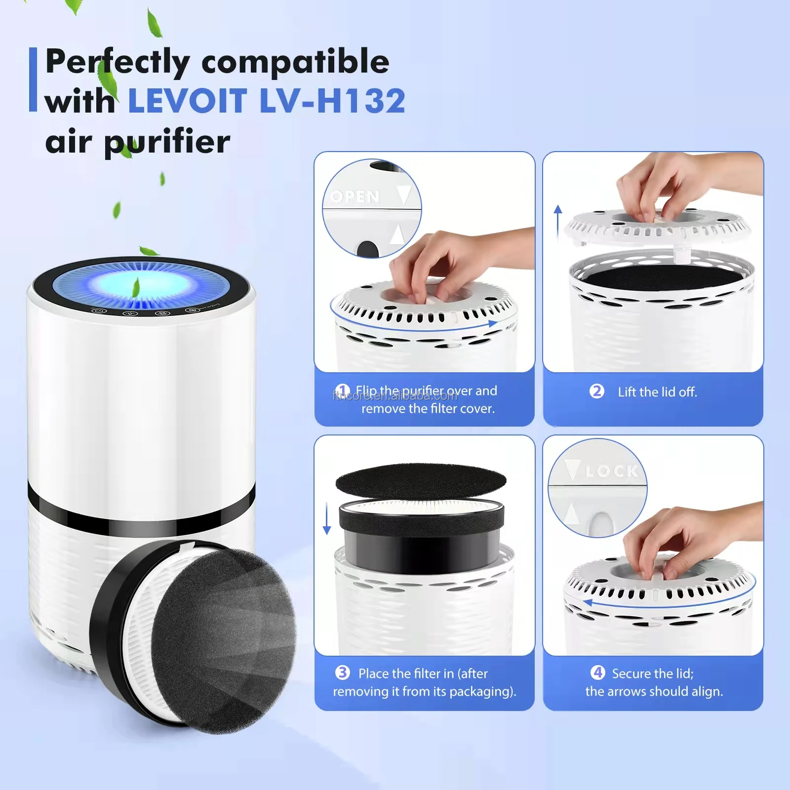 Washable High Efficiency H13 True HEPA Replacement Filter air purifier with Nano hepa filter Compatible with LEVOIT LV-H132