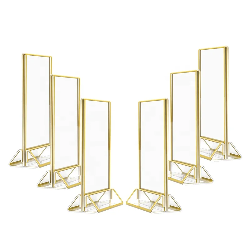 A5 Acrylic Sign Holder Borders Table Top Sign Stands Menu Holder with Gold Clear or Customized Custom Logo Accept Custom Size