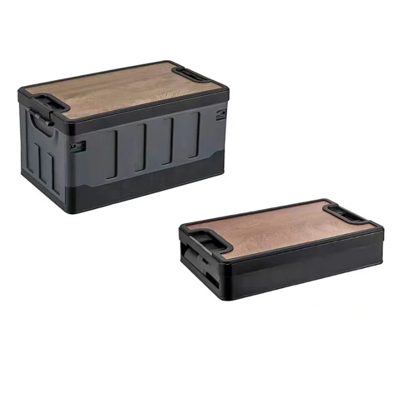 Heavy Duty Plastic Folding Container with Wood Lid European Design Style for Home Living Sundries Decorative Folding Box