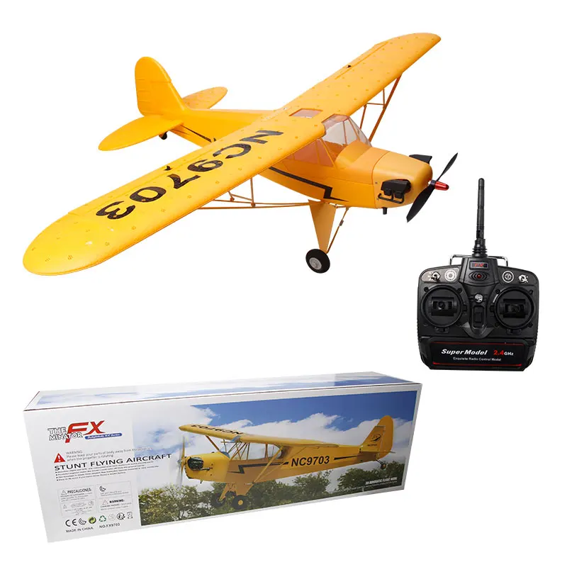 Newest FX9703 Remote Control Aircraft Model J3 Brushless 4CH Six-Axis Stabilized 3D Fixed Wing RC Airplane Glider Yellow Color