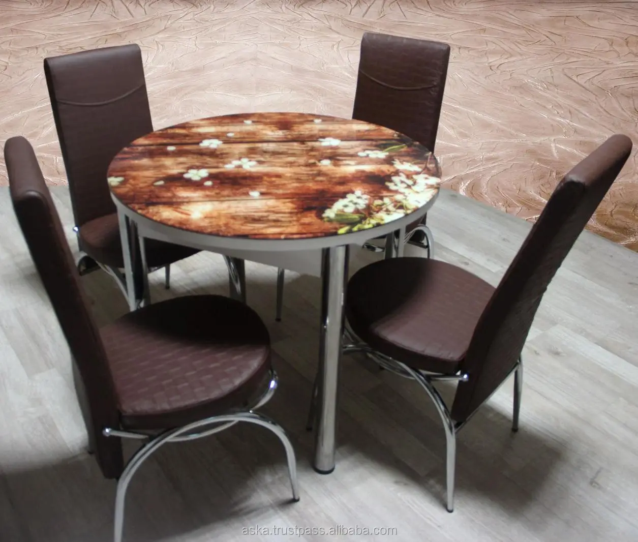 Round Glass Table + 4 Chairs Set multi color Turkish design