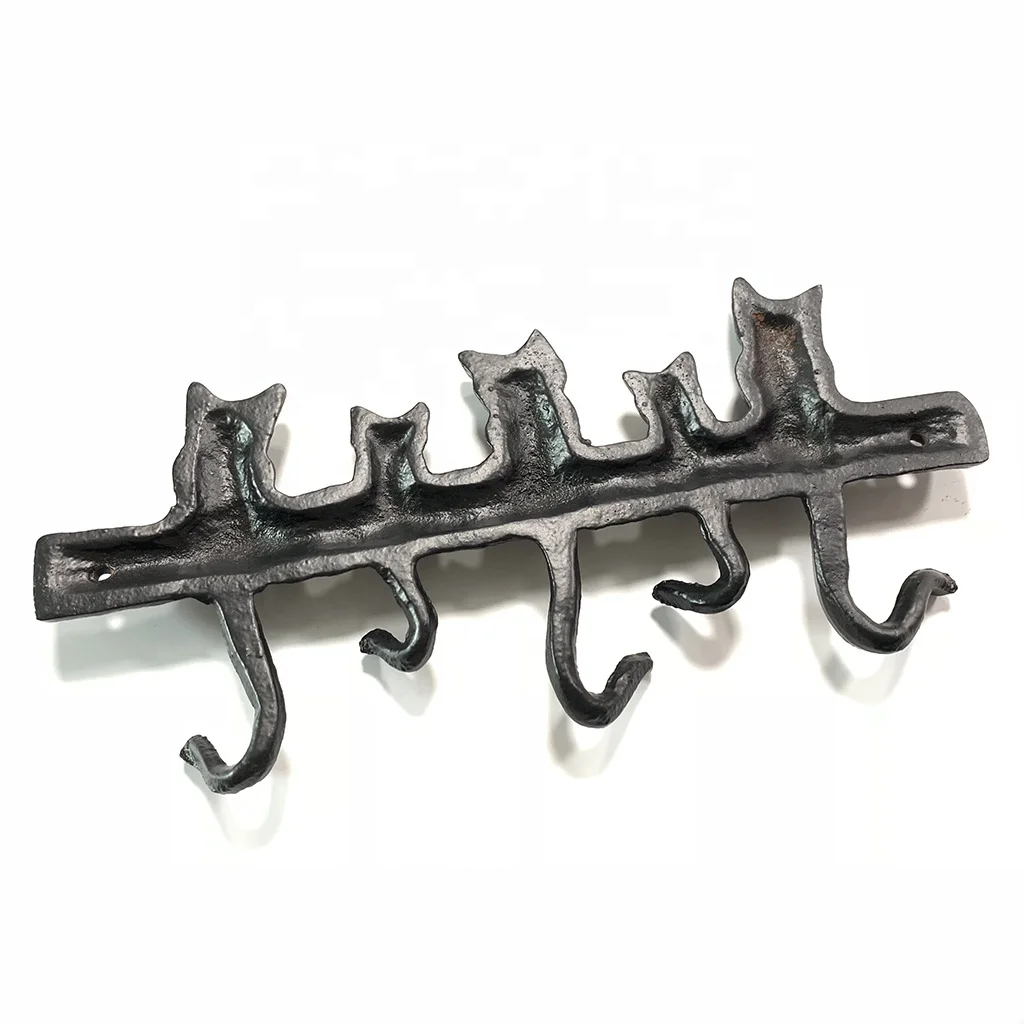 Animal Home Decorative Hanger Black Cat Metal Cast Iron Wall Mounted Hooks