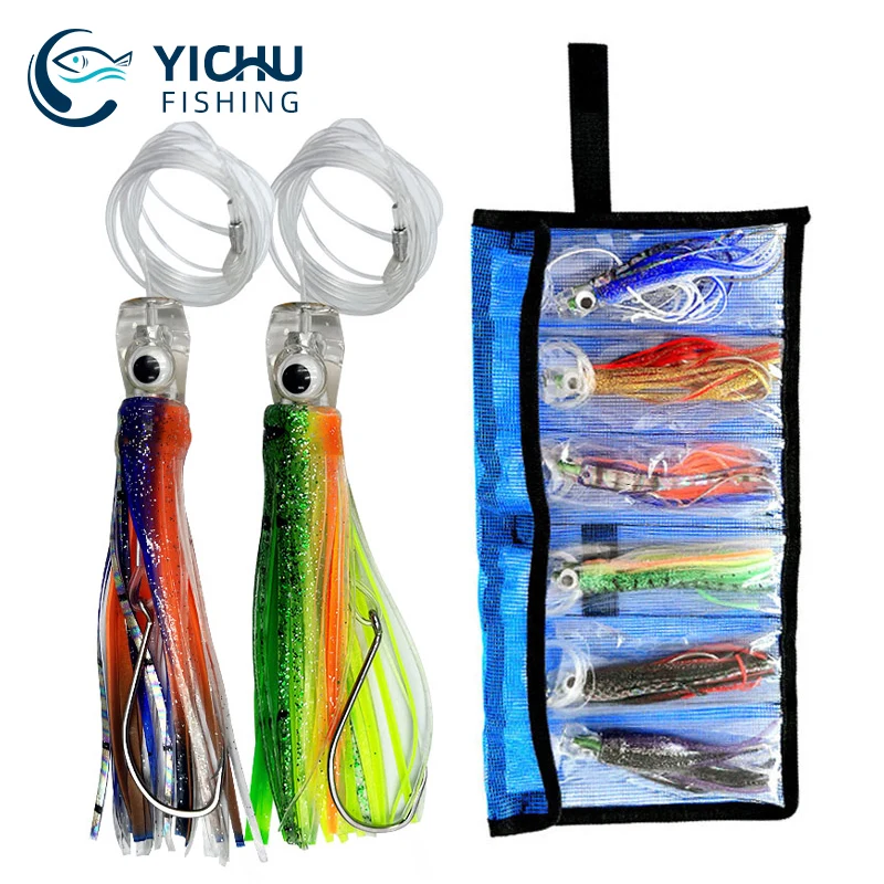 6pcs/set 16cm/25cm Trawl bait marlin tuna dolphin shark big game deep-sea fishing bait Octopus squid skirt Trolling lures