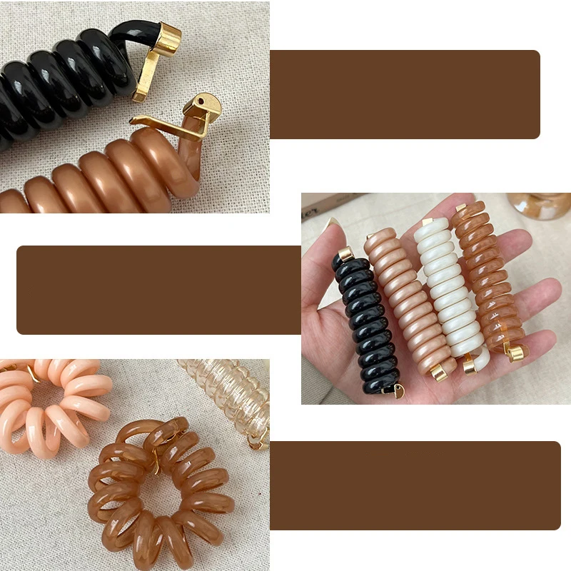Genya New Design Elastic Telephone Wire Cords Hair Bands With Metal hair scrunchies For Women