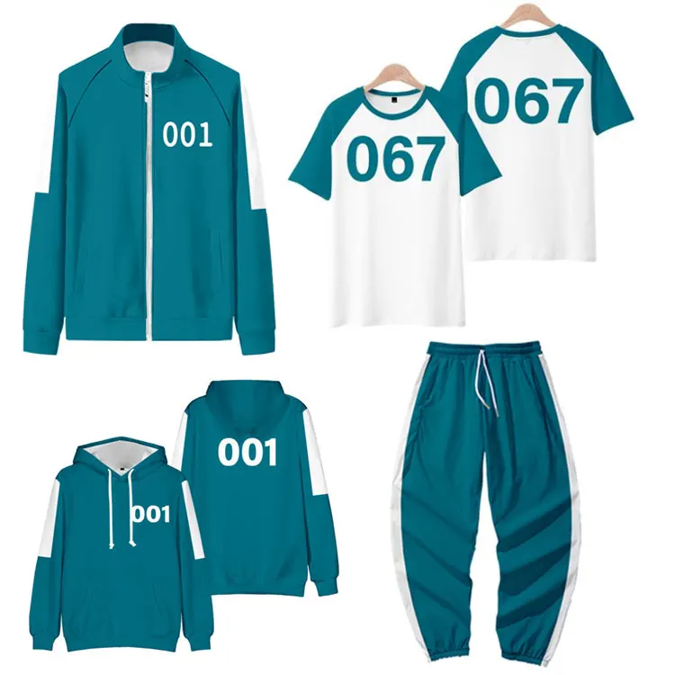Newest hot sale Squid game thriller halloween costume Korean TV show Squid game player uniform tracksuit