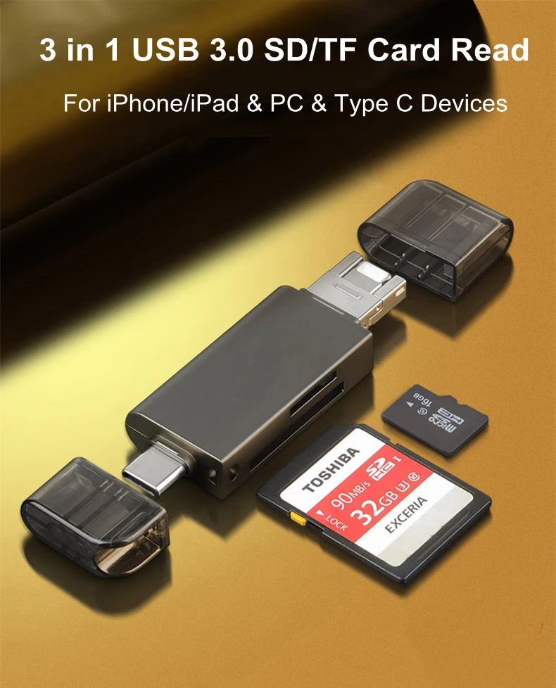 3 в 1 устройство для чтения карт памяти USB 0 Тип C OTG адаптер Micro SD/SD iPhone
