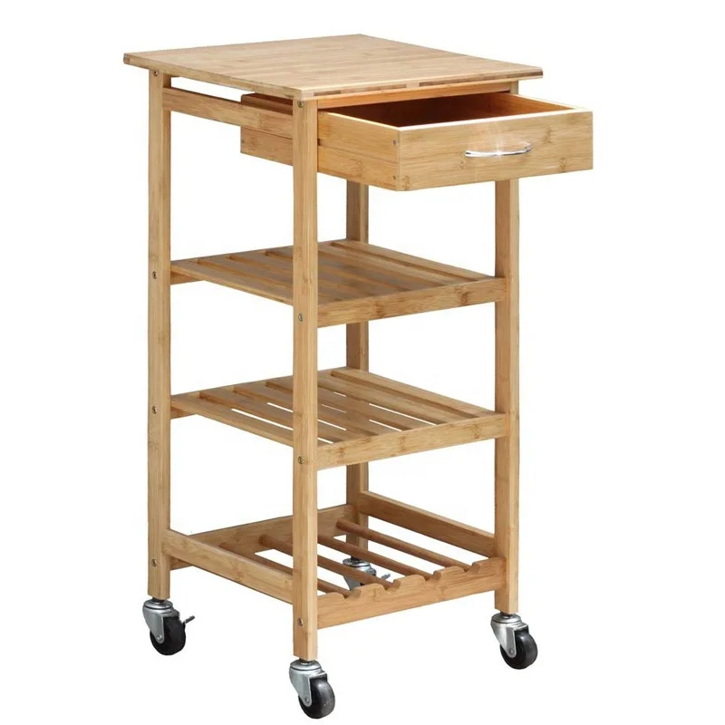 
OEM 3-tier kitchen utility cart bamboo island cart with wheels 