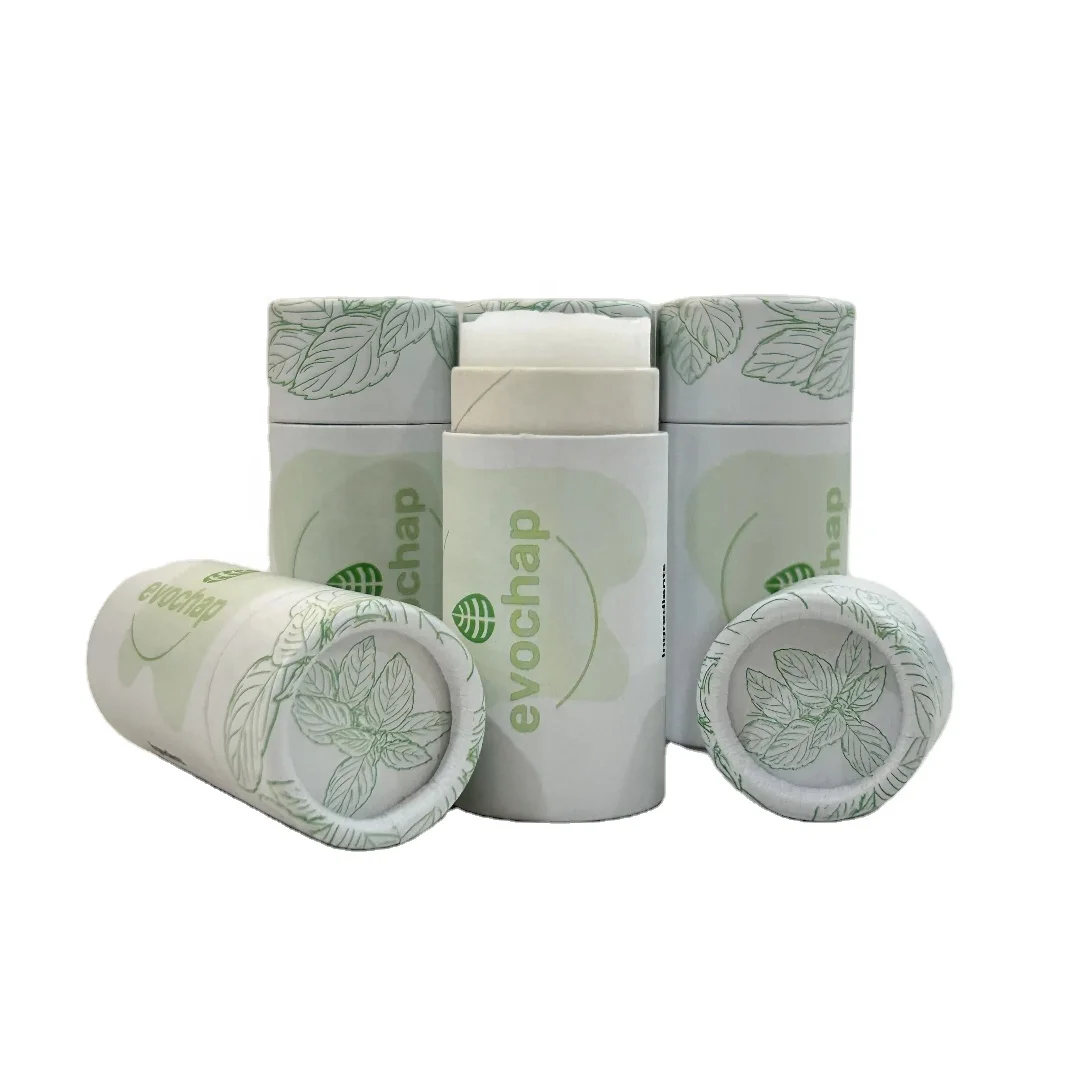 100% Compostable Deodorant Stick Round Packaging Paper tubes personal label Lip balm Kraft Cardboard Cylinder Tube