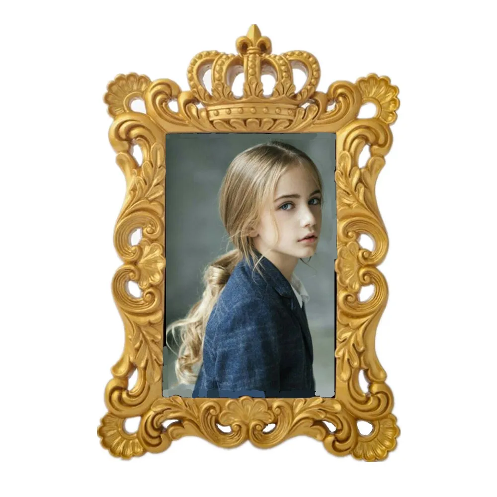 4X6 Inch Coral Shape Antique Gold Resin Tabletop Photo Frame Beach Style Starfish Decor Polyresin Picture Frame