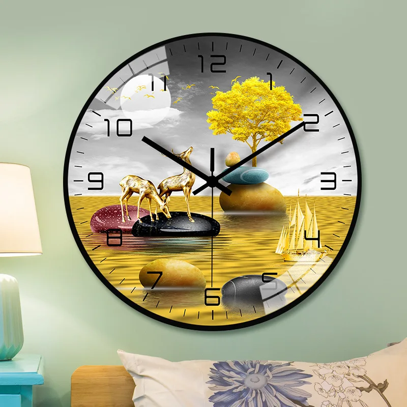 [12 inch 30cm] Wall clock living room modern simple atmosphere quiet household luxury Nordic quartz wall clock 3d