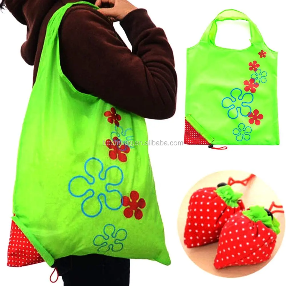 Reusable Polyester Portable Pocket Folding Handbag Strawberry Shaped Foldable Shopping Bag
