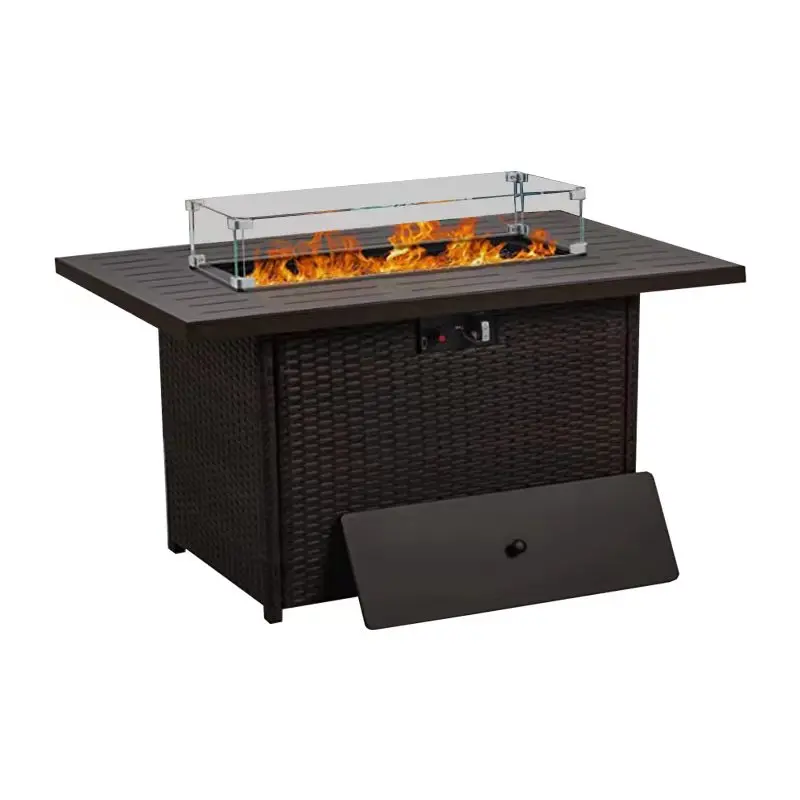 Готовые товары уличная мебель газовая алюминиевая рама огнеупорный стол 5500 BTU садовые наборы PE ротанговый огнеупорные ямы для