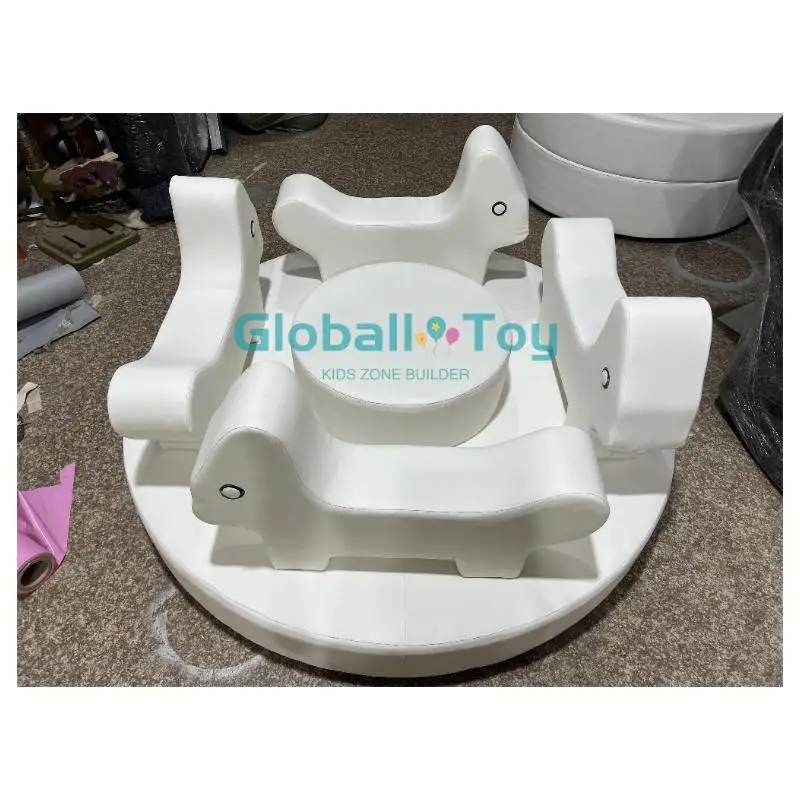 Kids indoor outdoor playground equipment soft play white merry go round soft play set and carousel