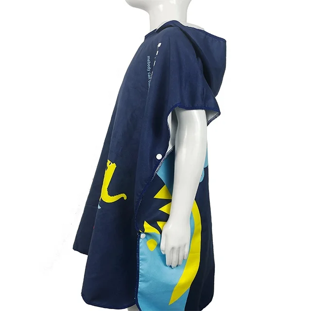 Customized Multifunctional Cartoon Printed Pattern Hooded Adjustable Wearable Microfiber Poncho Beach Bath Towel For Kids