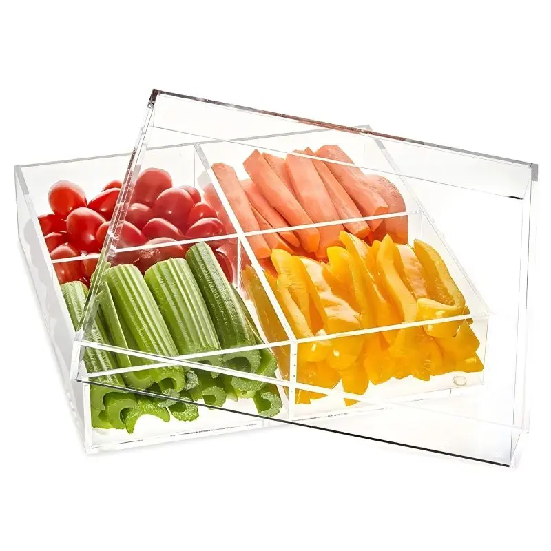 Custom Clear Acrylic Serving Tray With Cover acrylic food tray 4 compartment acrylic tray