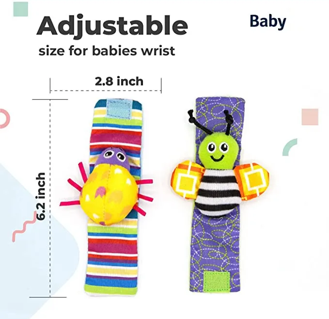 Cotton Animal Baby Infant Wrists Rattle and Socks Foot Finders Set Developmental Baby Squeaky Toy Baby Rattle