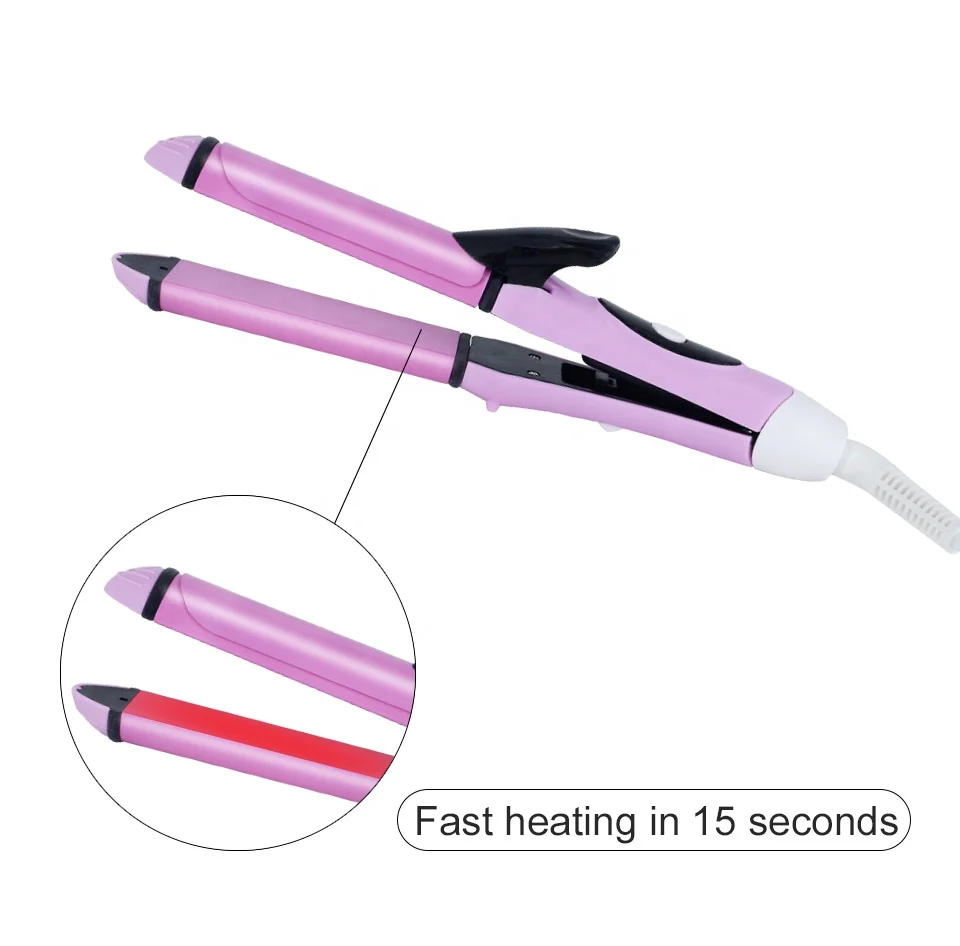 Factory 2 in 1 Mini Hair Straightener Hair Curler Electric Flat Iron Curling Iron Style Tool Wet And Dry Dual Use Portable Pink