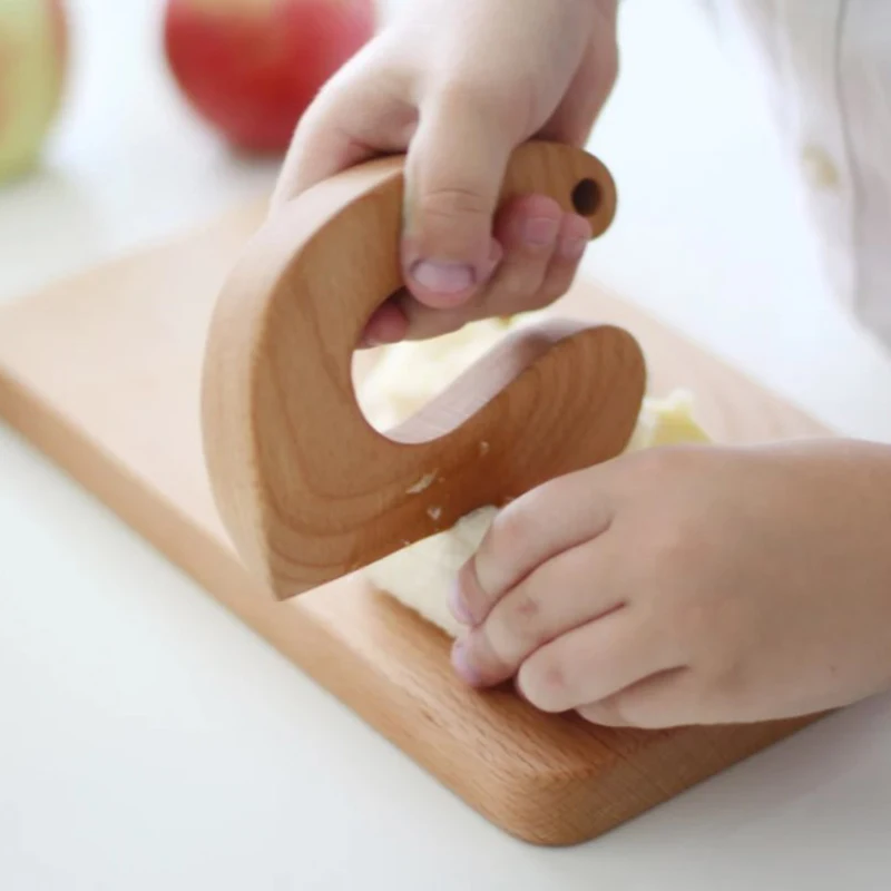 Safe Wooden Children Knife for cooking   Cutting Board and Kitchen Toy Chopper Set Beech wood Cutter for Kids