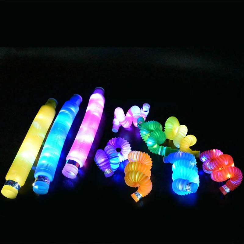 XDLTECH Flashing Decompression LED Glow Stick LED Water Pipe Squeeze Fidget Pop tube Light Stretched Plastic LED Telescopic Tube