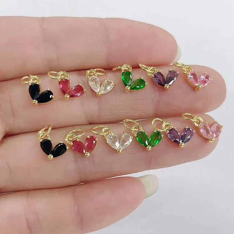 CZ8527 2022 New Dainty Rainbow Jewelry supplies minimal Mini CZ Pave Heart Charm,Tiny Diamond Cubic Zirconia Heart Charms