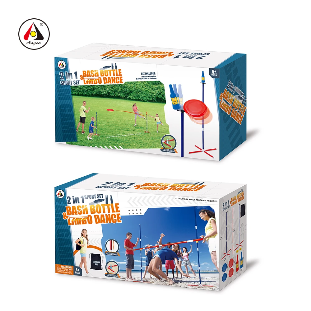 2 In 1 Yard Games For Adults And Kids Limbo Game & Bottle Bash Game With 4 Flying Discs For Camping, Beach, Lawn,Outdoor