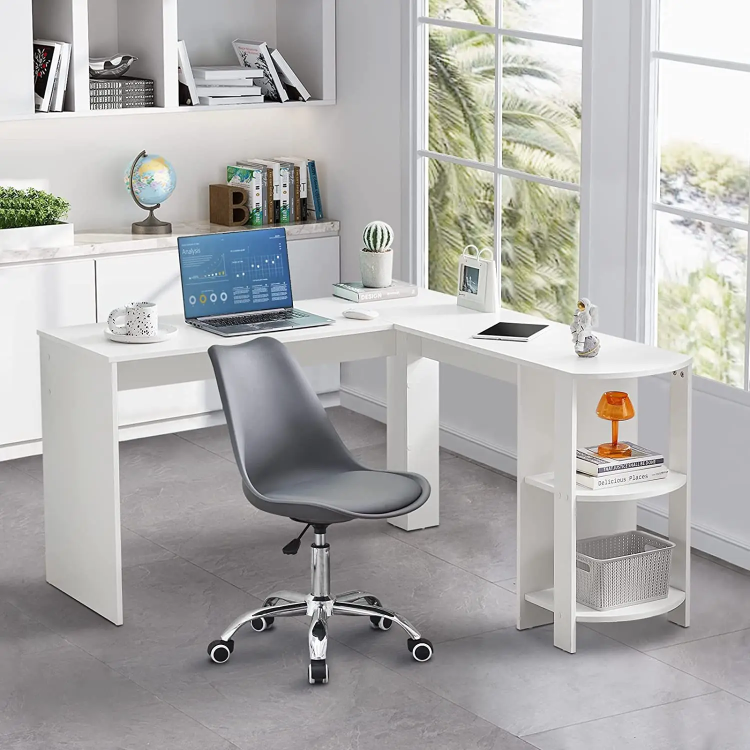 Simple L-type Study Office Computer Desk Wooden L-Shaped Computer Desks Home Office PC Study Writing Table With Storage Shelves