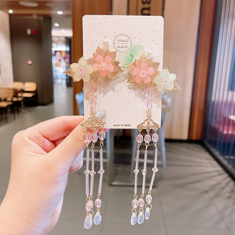 2 Pcs/Set New Children Cute Flower Ornament Hair Clips  Girls Lovely Barrettes Chinese antique Hairpins Kids Hair Accessories