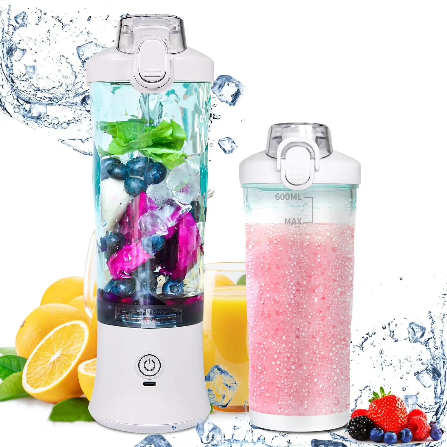 4000mAh BPA Free Large Sports Fitness Plastic Shaker Cups 600ml Blender Gym Protein Shaker Blender 4000mAh Fruit Blender