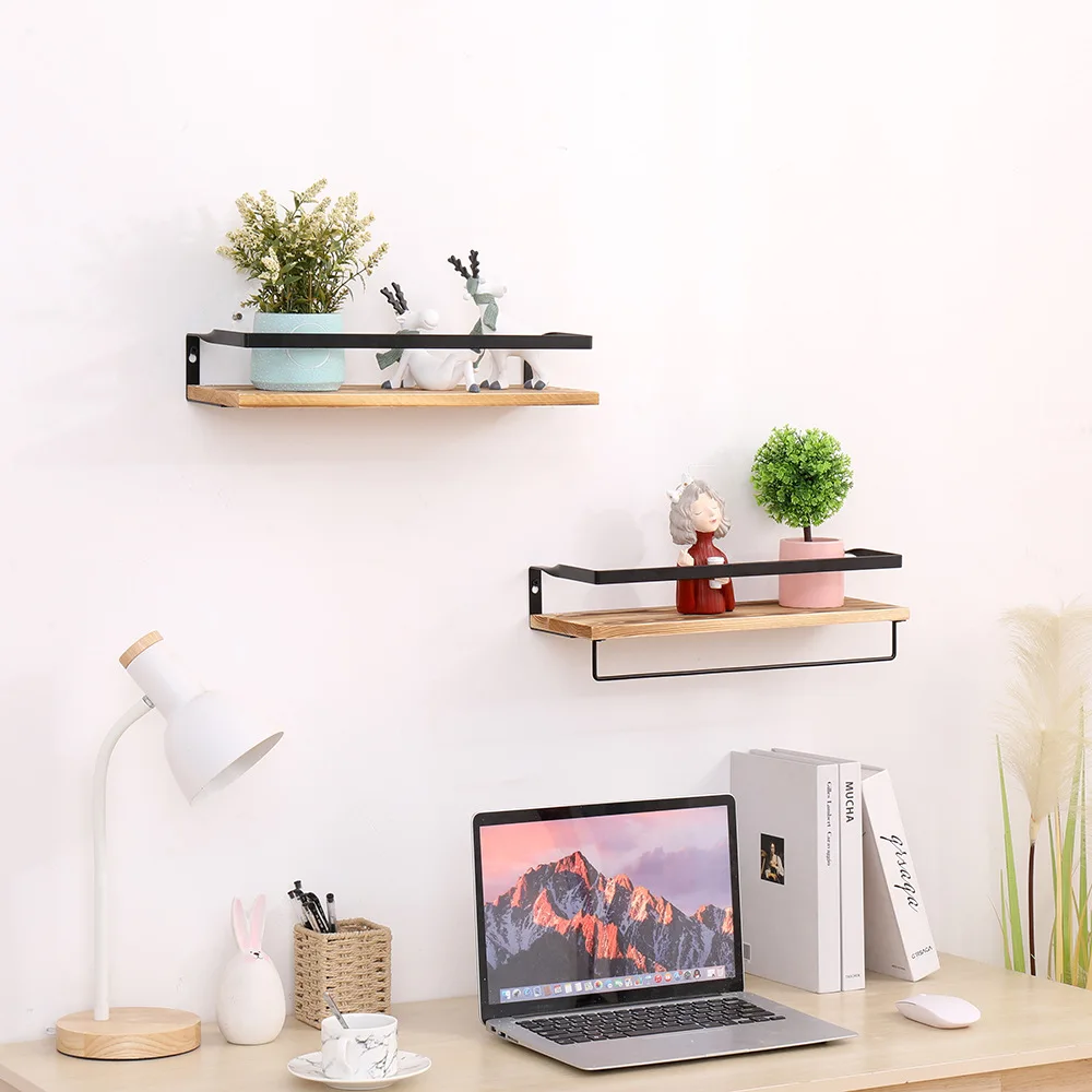Bathroom Wall Shelving Wooden Shelving Kitchen Bathroom Iron Wall Hanging Partition Floating Shelves Set of 2 Farmhouse Shelf