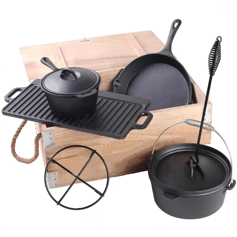 korean Japan style iron cast wooden box package kitchenware items non stick 13 pcs kitchen ceramic cookware set manufacturer